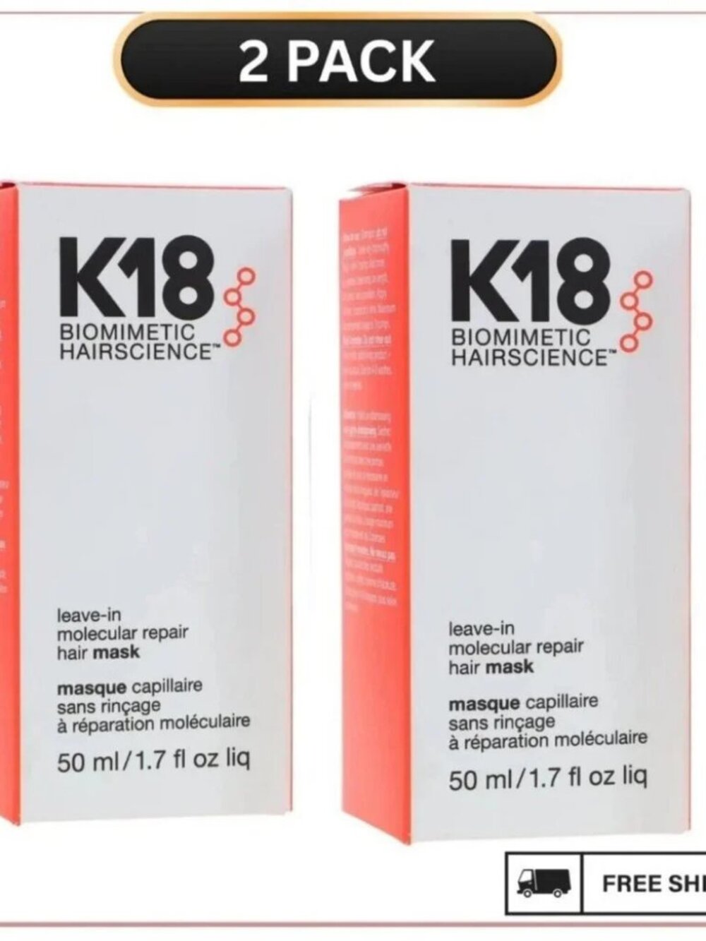 K18 Leave-In Molecular Repair Hair Mask 50ml Salon Hair Treatment 2 Pack